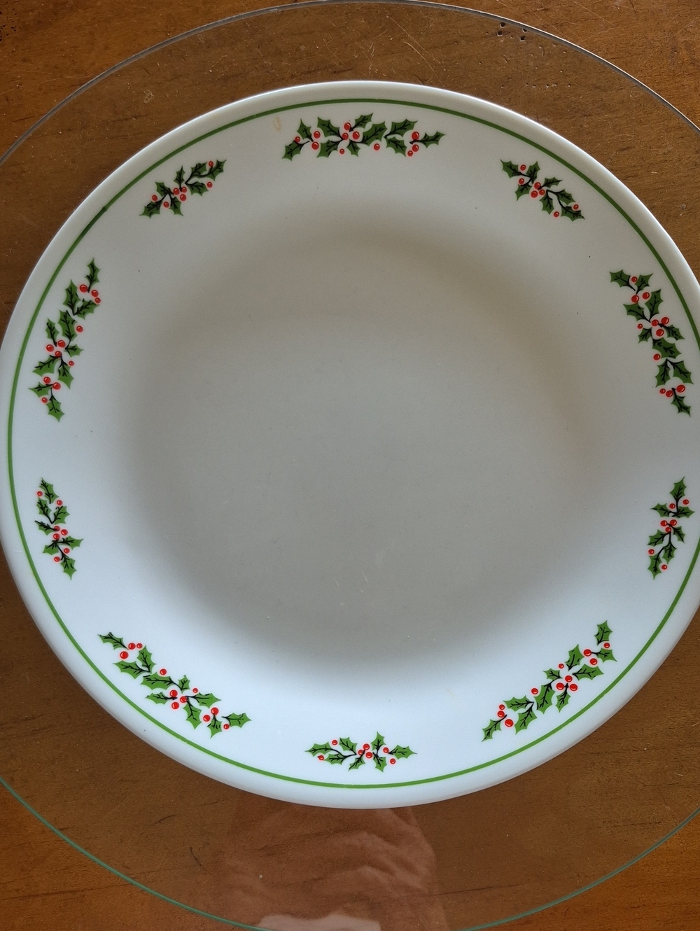Corelle Holly Days White Dinner Plate with Green Holly and Red Berry Trim